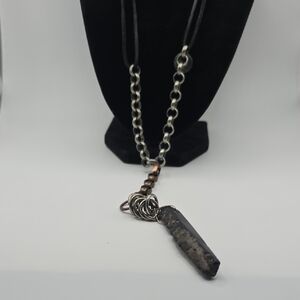 alj Mixed Metal Silver and Black Stone Pendant Necklace
